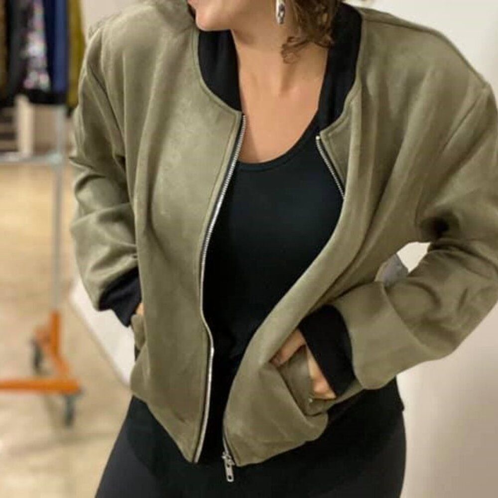 NEW 2XL LuLaRoe Faux Suede Olive‎ Green Stevie Bomber Jacket 90s Y2K Trendy
